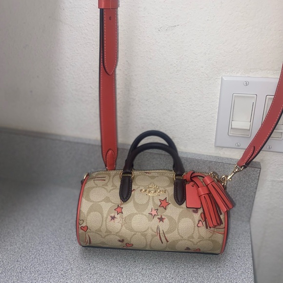 CC1-Coach Signature Heart Star Lacey Light Khaki Multi Color Crossbody Bag NWT